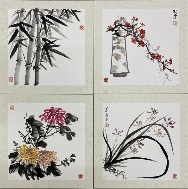 古玩字畫中國書畫家協會會員,國家一級畫師精品卡紙套畫梅蘭竹菊收藏結緣拍賣,當前價格699元