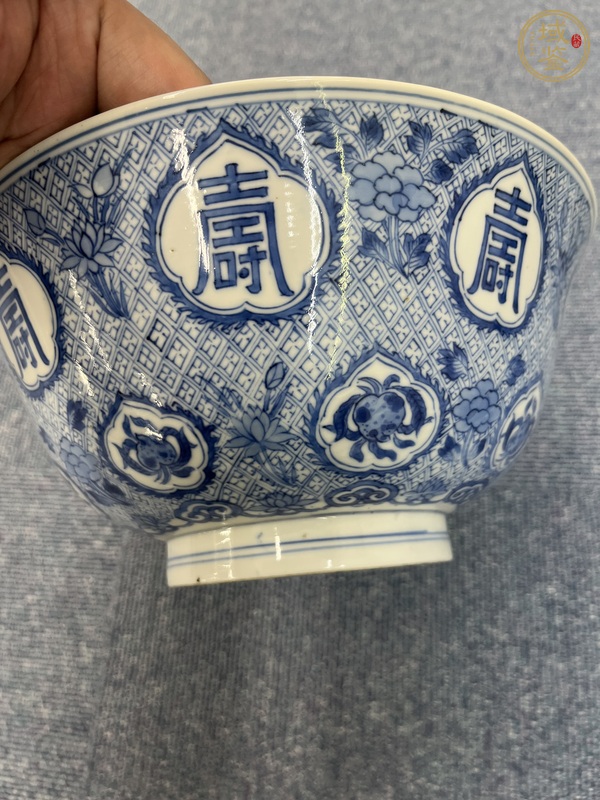 古玩陶瓷青花福壽紋撇口碗真品鑒賞圖