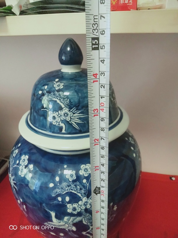 古玩陶瓷青花留白梅花松鶴將軍罐拍賣,當前價格1260元
