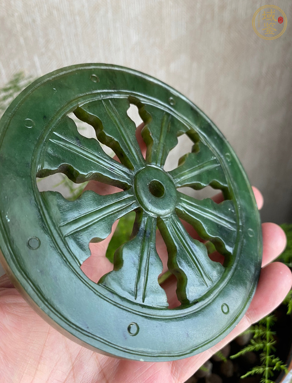古玩玉器碧玉法輪真品鑒賞圖