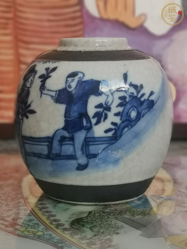 古玩陶瓷青花鐵骨尼教子圖人物紋罐真品鑒賞圖