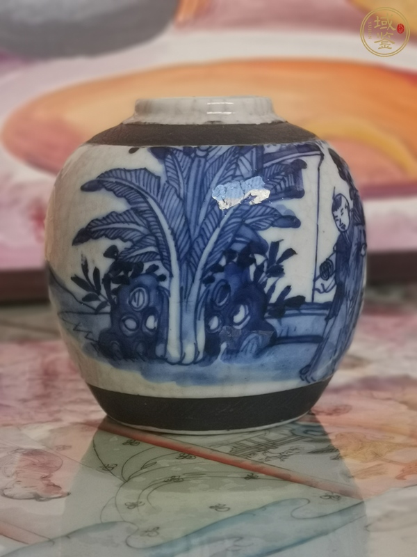 古玩陶瓷青花鐵骨尼教子圖人物紋罐真品鑒賞圖