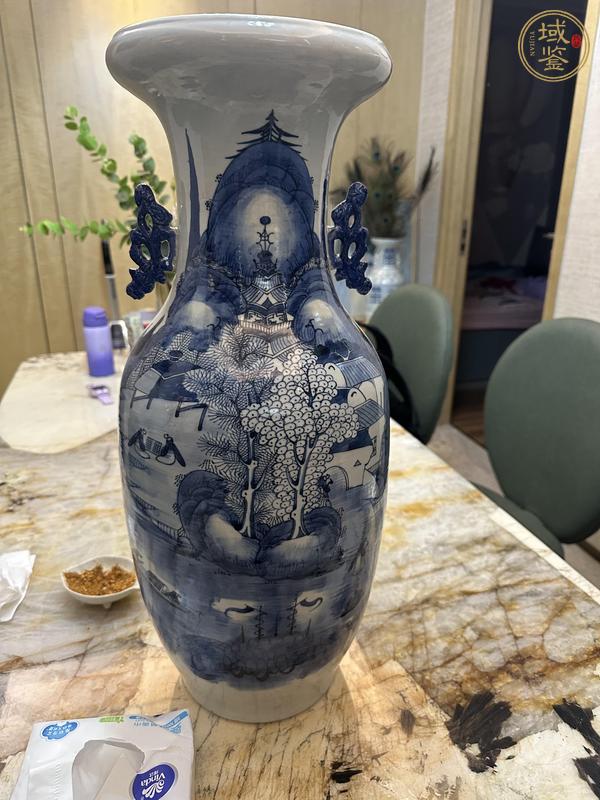 古玩陶瓷青花山水人物紋洗口瓶真品鑒賞圖