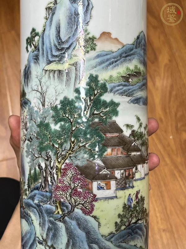 古玩陶瓷粉彩山水紋帽筒真品鑒賞圖