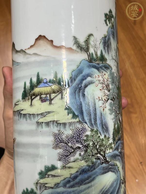 古玩陶瓷粉彩山水紋帽筒真品鑒賞圖