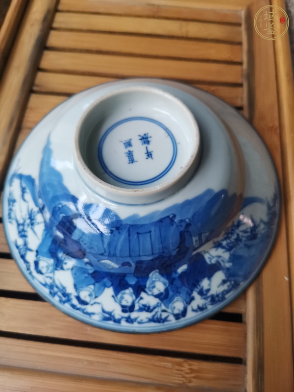 古玩陶瓷青花竹林七賢紋折沿碗真品鑒賞圖