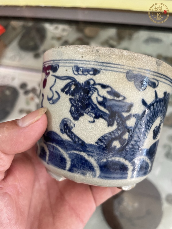 古玩陶瓷青花趕珠龍紋筒式爐真品鑒賞圖