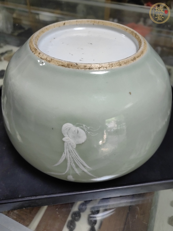 古玩陶瓷豆青釉堆白花卉紋水呈真品鑒賞圖