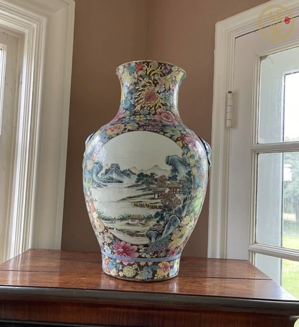 古玩陶瓷雙鋪首粉彩尊真品鑒賞圖
