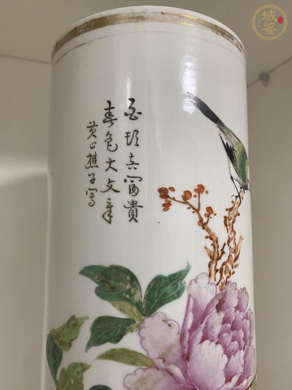 古玩陶瓷粉彩花鳥紋帽筒真品鑒賞圖