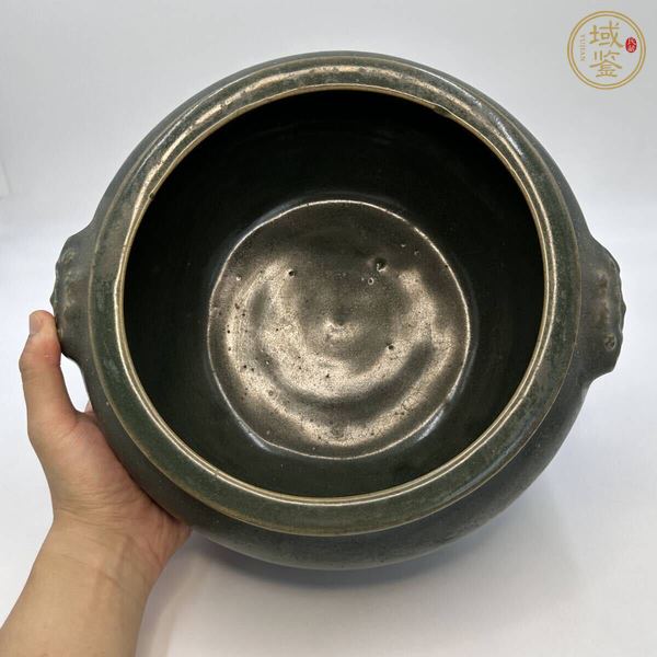 古玩陶瓷茶葉末釉獅耳香爐真品鑒賞圖