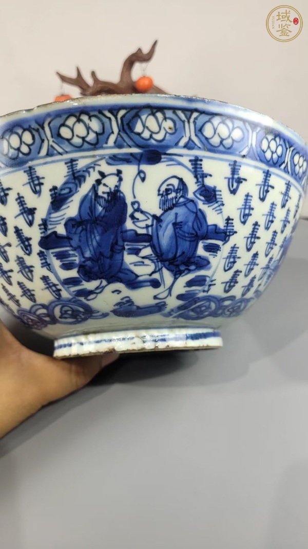 古玩陶瓷青花人物壽字紋碗真品鑒賞圖