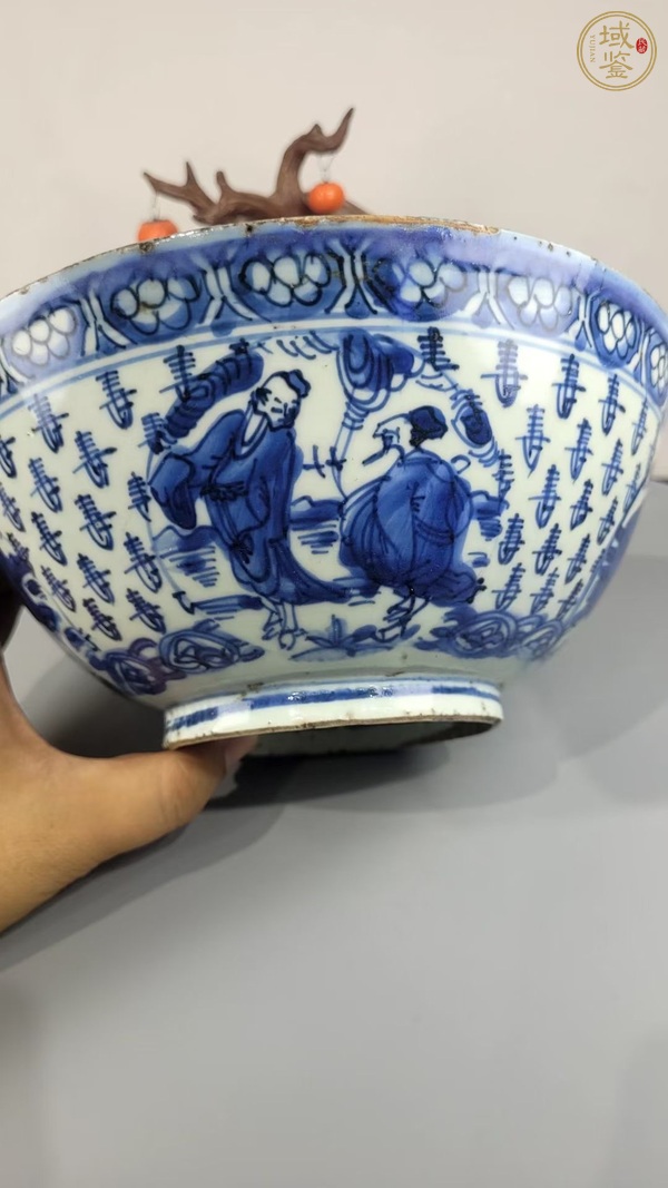 古玩陶瓷青花人物壽字紋碗真品鑒賞圖