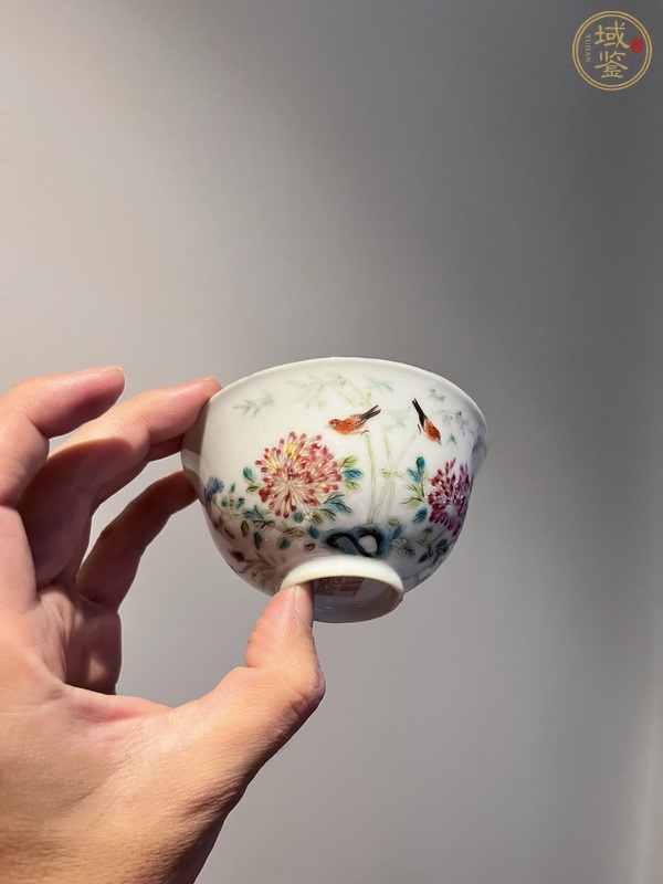 古玩陶瓷花鳥紋粉彩茶圓真品鑒賞圖