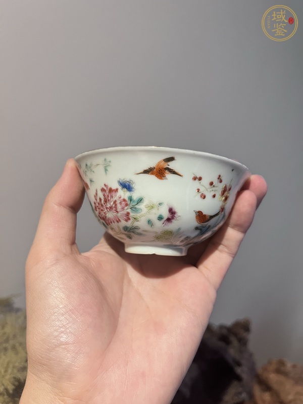 古玩陶瓷花鳥紋粉彩茶圓真品鑒賞圖