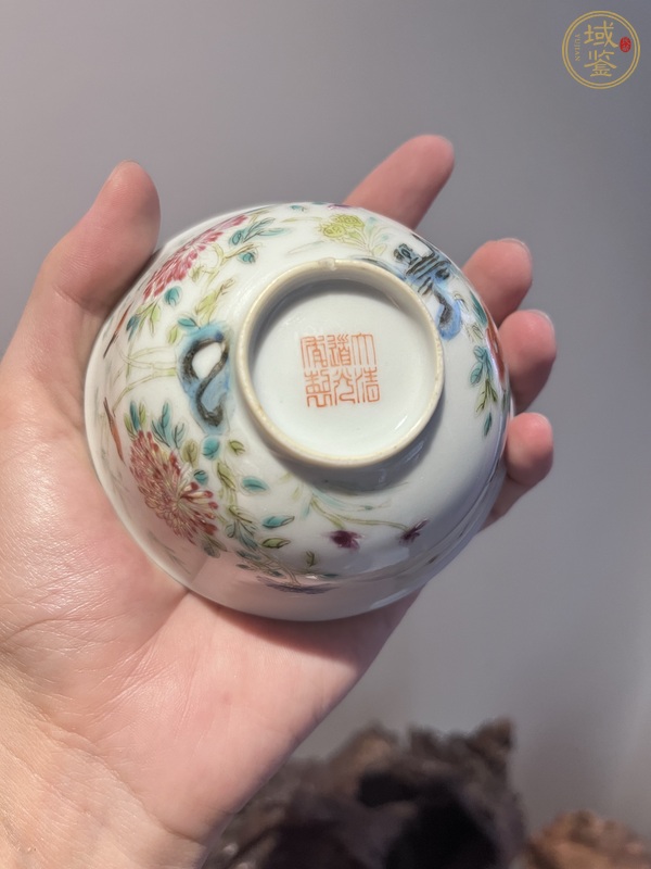 古玩陶瓷花鳥紋粉彩茶圓真品鑒賞圖