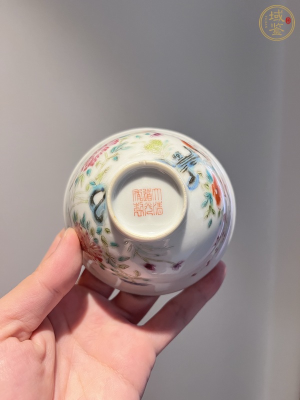 古玩陶瓷花鳥紋粉彩茶圓真品鑒賞圖