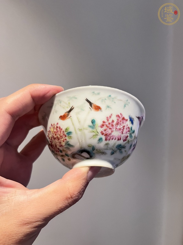 古玩陶瓷花鳥紋粉彩茶圓真品鑒賞圖