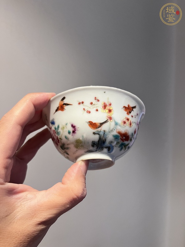 古玩陶瓷花鳥紋粉彩茶圓真品鑒賞圖