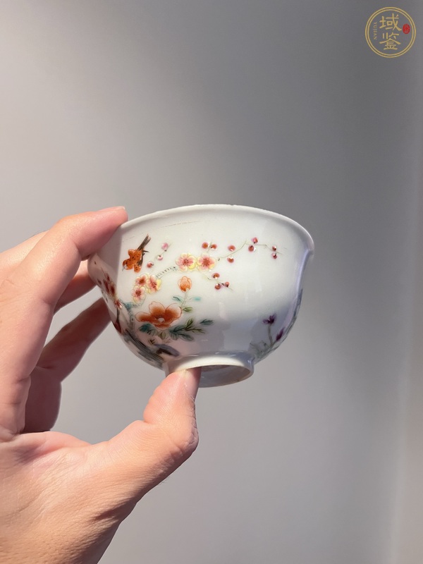 古玩陶瓷花鳥紋粉彩茶圓真品鑒賞圖