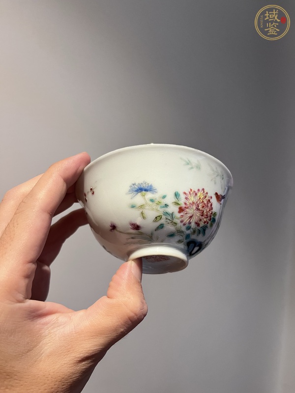 古玩陶瓷花鳥紋粉彩茶圓真品鑒賞圖