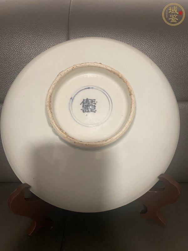 古玩陶瓷順治蕉葉詩文青花盤真品鑒賞圖