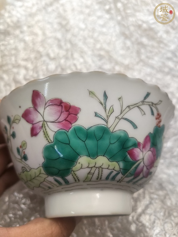 古玩陶瓷粉彩花蝶紋花口碗真品鑒賞圖