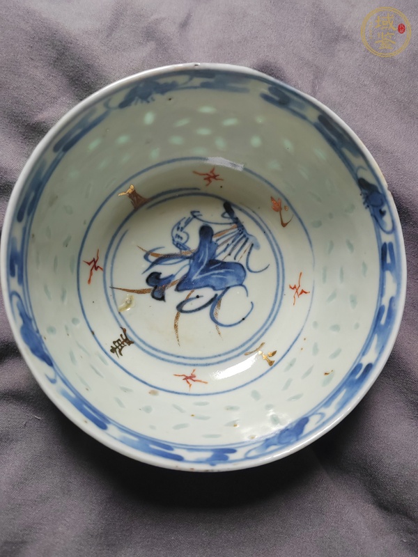 古玩陶瓷玲瓏瓷青花加彩描金小碗真品鑒賞圖
