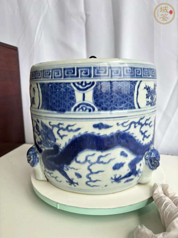 古玩陶瓷明崇禎 青花龍紋三足香爐真品鑒賞圖