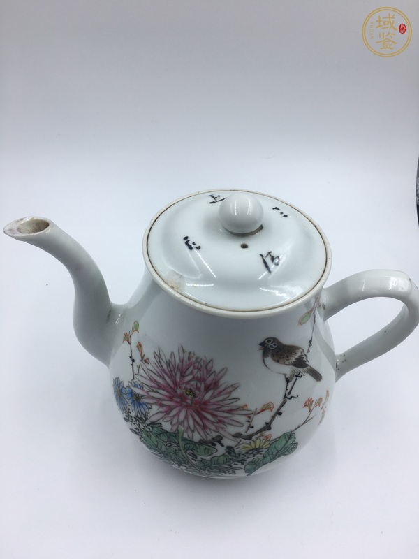 古玩陶瓷粉彩花鳥花卉紋茶壺真品鑒賞圖