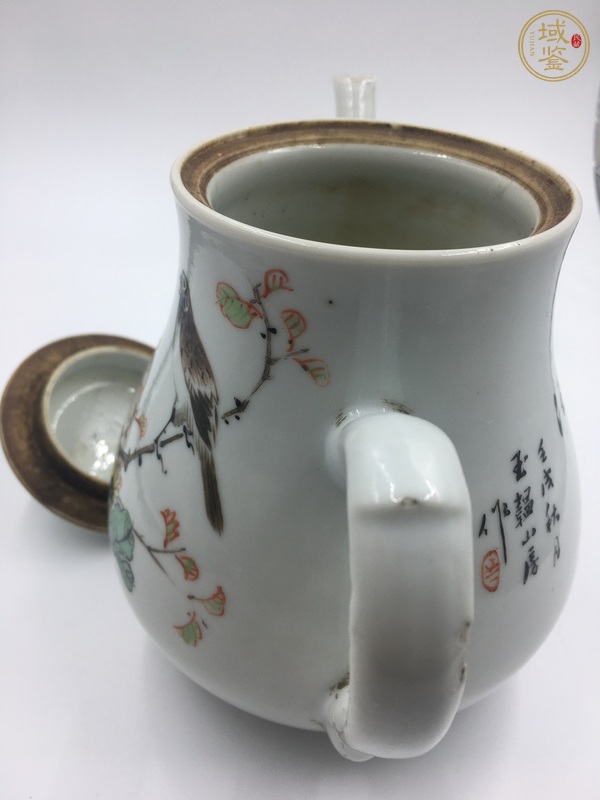 古玩陶瓷粉彩花鳥花卉紋茶壺真品鑒賞圖