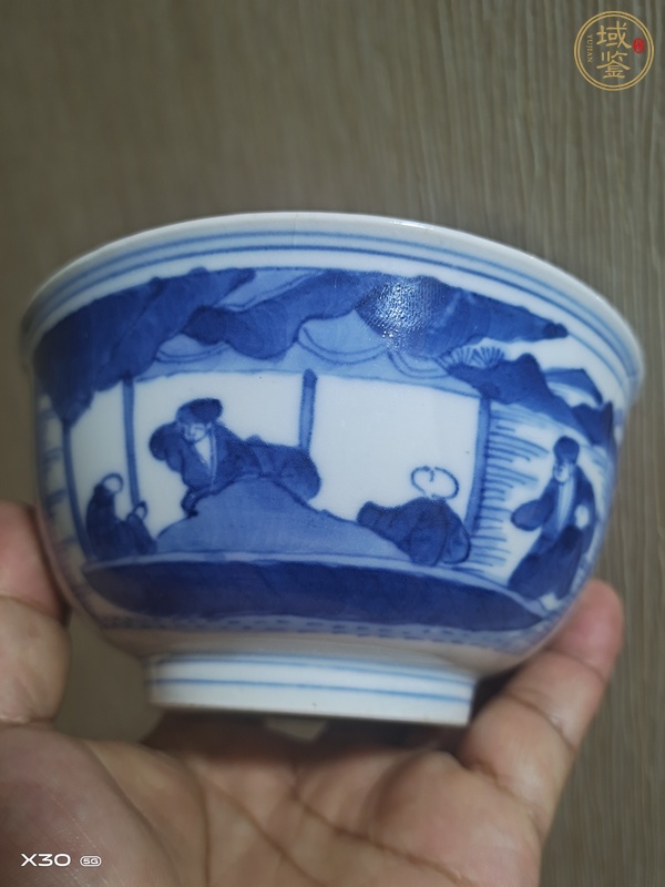 古玩陶瓷日本明治青花赤壁賦紋茶碗真品鑒賞圖