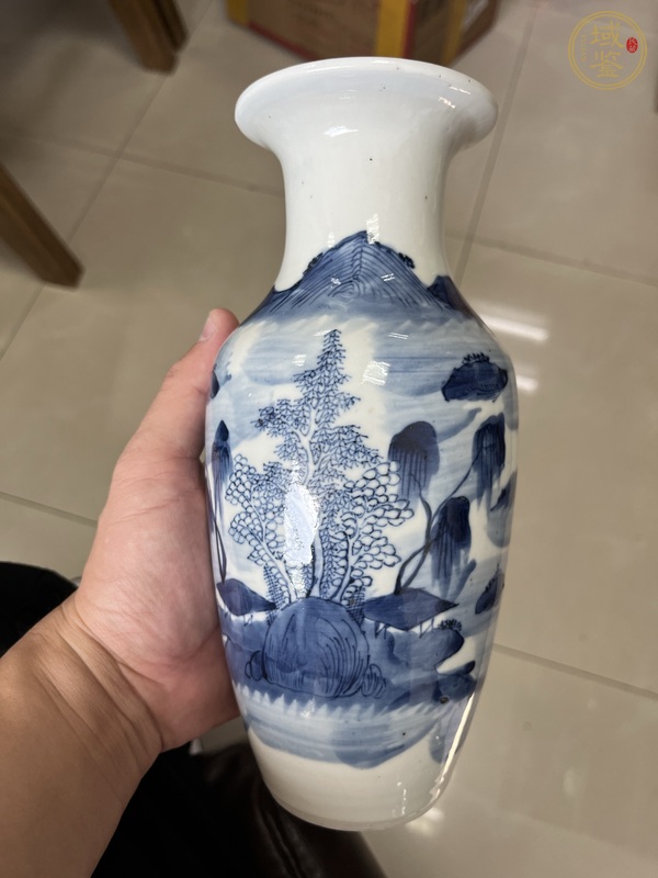 古玩陶瓷青花山水紋瓶 真品鑒賞圖