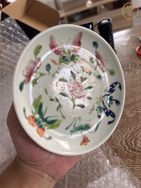 古玩陶瓷花鳥紋粉彩盤真品鑒賞圖