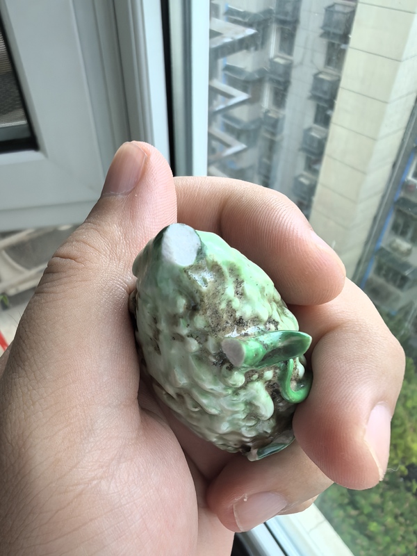 古玩陶瓷晚清同治綠釉癩瓜擺件拍賣,當前價格680元