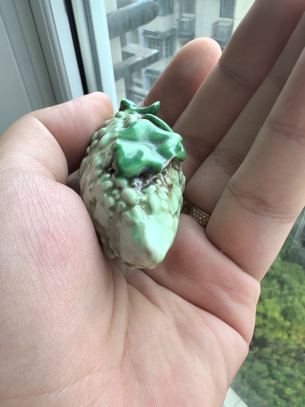 古玩陶瓷晚清同治綠釉癩瓜擺件拍賣,當前價格680元