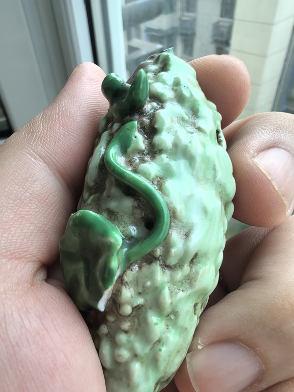 古玩陶瓷晚清同治綠釉癩瓜擺件拍賣,當前價格680元