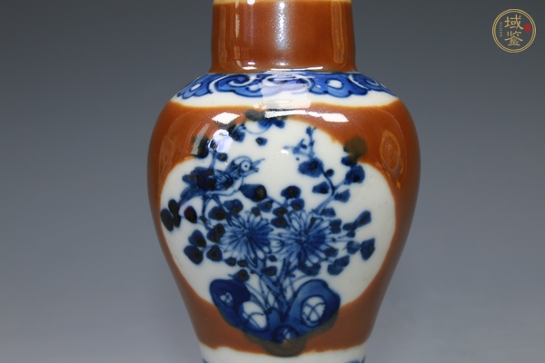 古玩陶瓷清晚期·紫金釉開窗青花花鳥紋梅瓶真品鑒賞圖
