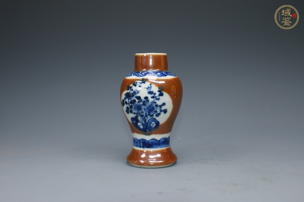 古玩陶瓷清晚期·紫金釉開窗青花花鳥紋梅瓶真品鑒賞圖
