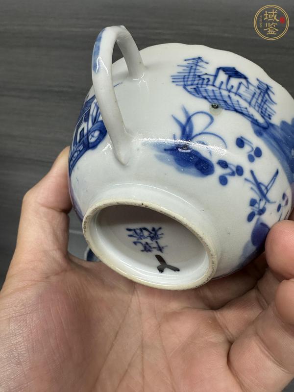 古玩陶瓷青花山水樓閣杯碟一套真品鑒賞圖