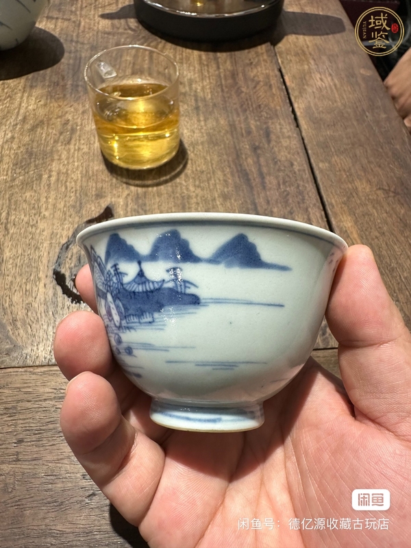 古玩陶瓷青花山水人物杯真品鑒賞圖