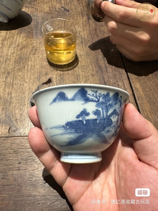 古玩陶瓷青花山水人物杯真品鑒賞圖