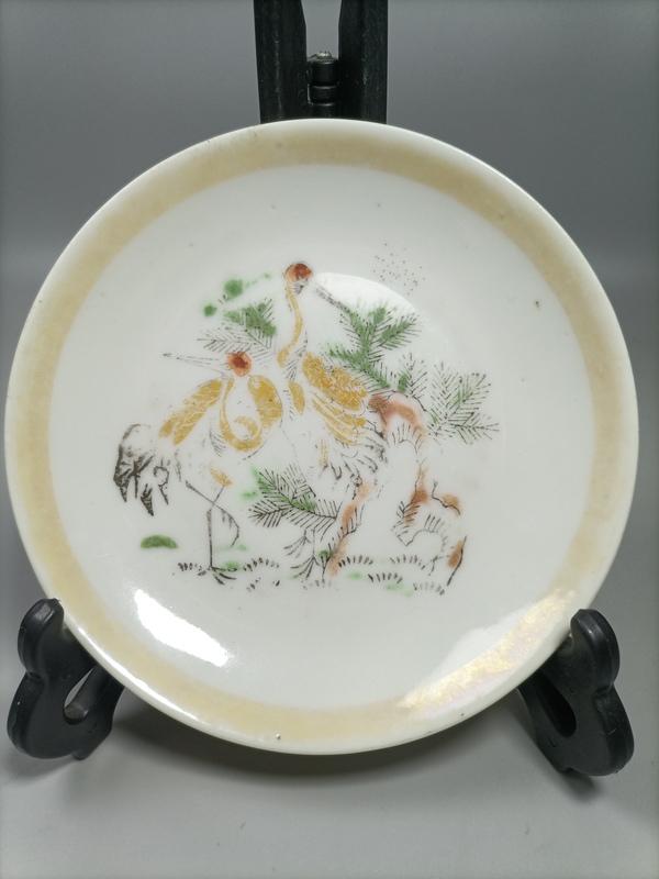 古玩陶瓷民國.粉彩松鶴紋盤拍賣,當前價格600元