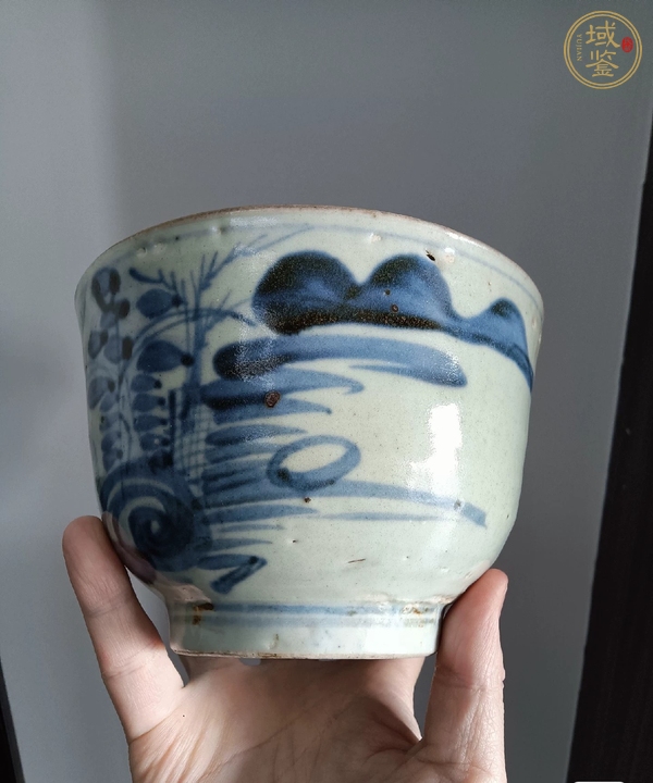 古玩陶瓷青花山水人物紋蓋缸真品鑒賞圖