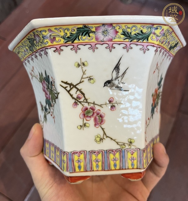 古玩陶瓷花鳥紋粉彩花盆真品鑒賞圖