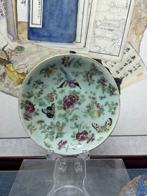 古玩陶瓷清道光精品錦上添花豆青釉盤拍賣,當前價格1400元