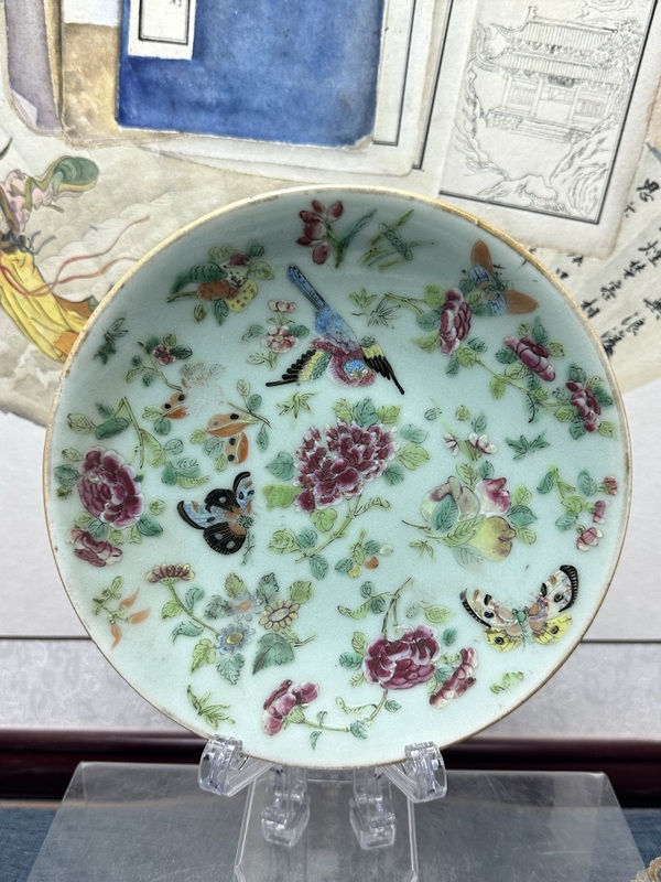 古玩陶瓷清道光精品錦上添花豆青釉盤拍賣,當前價格1400元