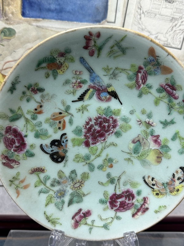 古玩陶瓷清道光精品錦上添花豆青釉盤拍賣,當前價格1400元