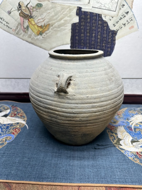 古玩陶瓷東漢精品旋紋雙耳瓿拍賣,當前價格569元