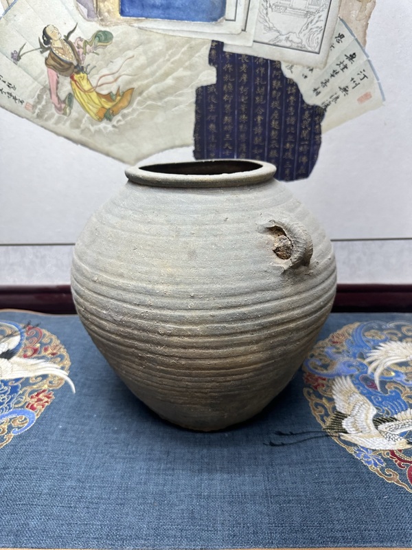 古玩陶瓷東漢精品旋紋雙耳瓿拍賣,當前價格569元